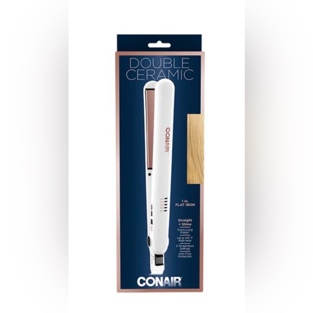 NWT Conair Double Ceramic 1-inch Flat Iron designed for styling hair, white